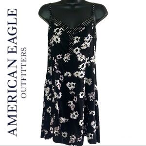 American Eagle Outfitters Black Floral Tunic Mini Dress Size XL